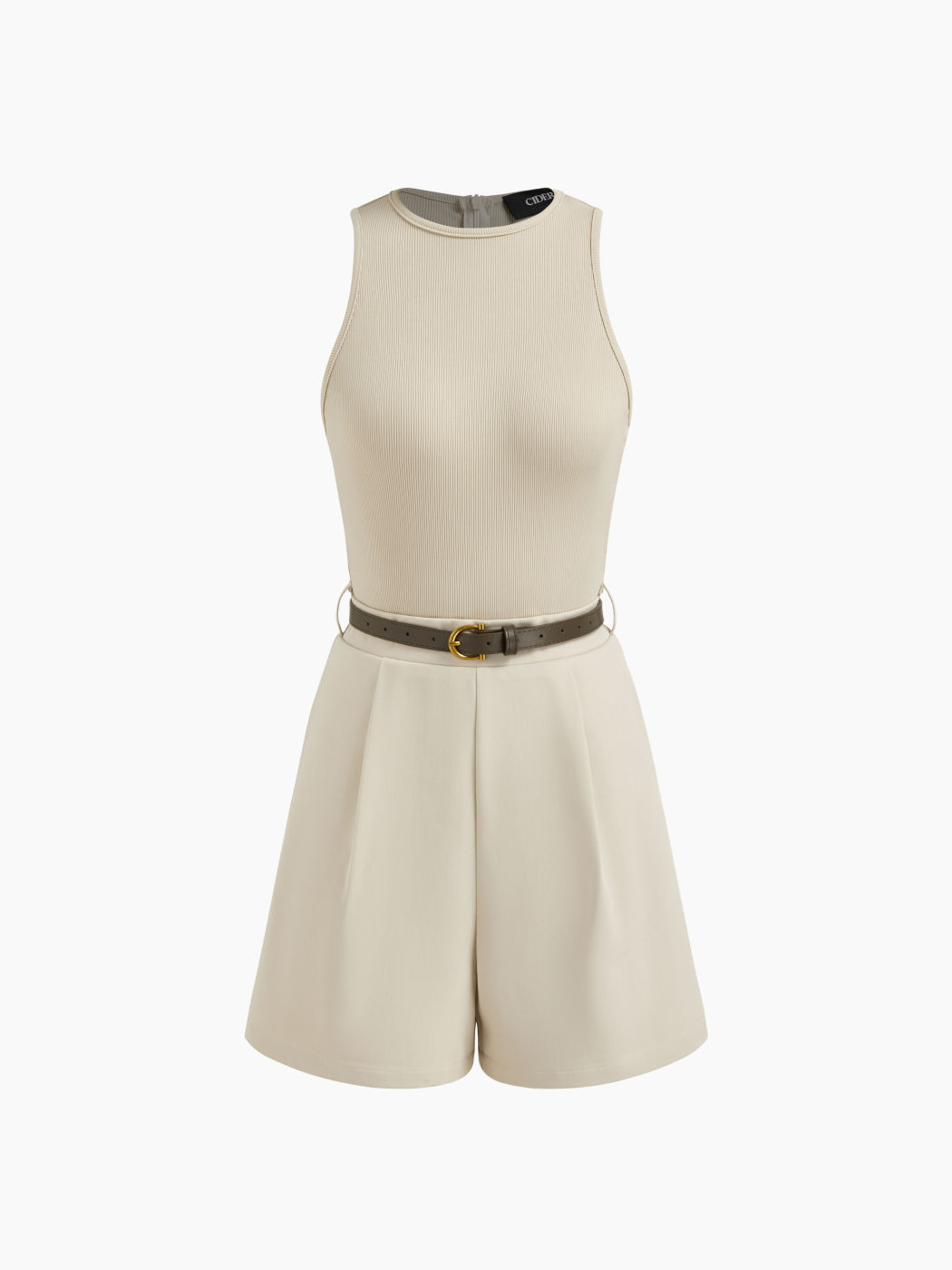 Round Neckline Pocket Romper With Belt
