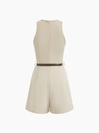 Rundhals-Romper mit Tasche und Gürtel