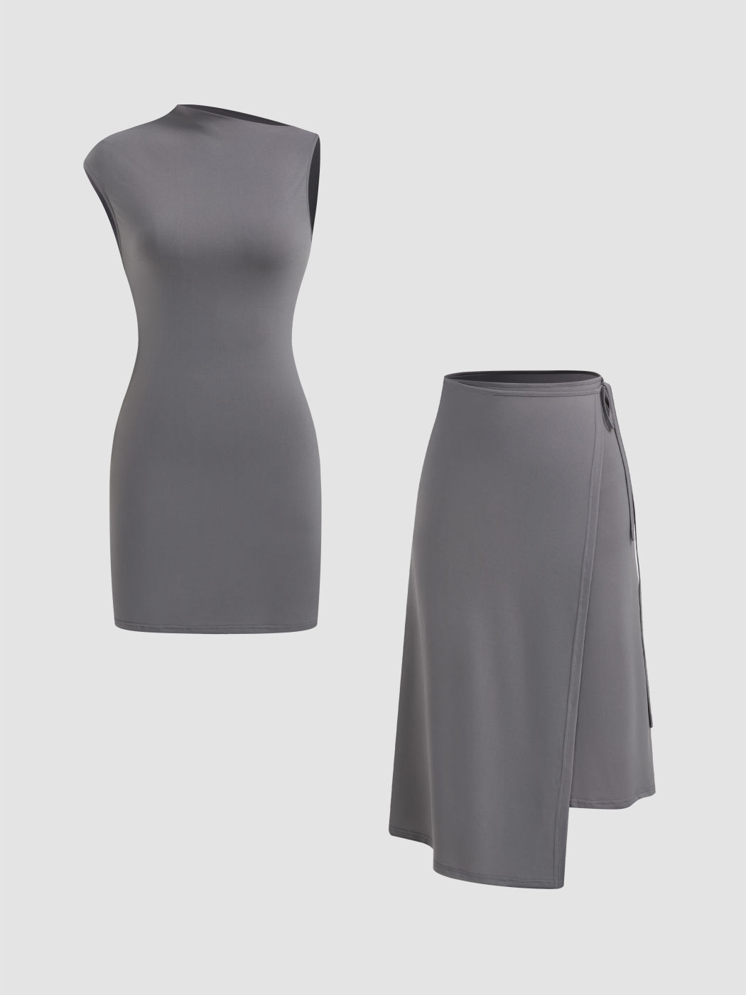 Zwei-Wege-Asymmetrisches Halsumschlag-Knoten-Midikleid