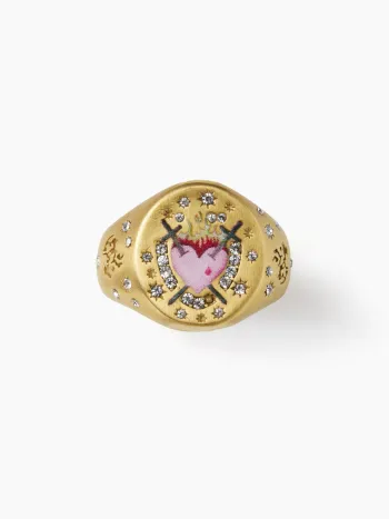 HEART & SWORD RHINESTONE DECOR OPEN RING