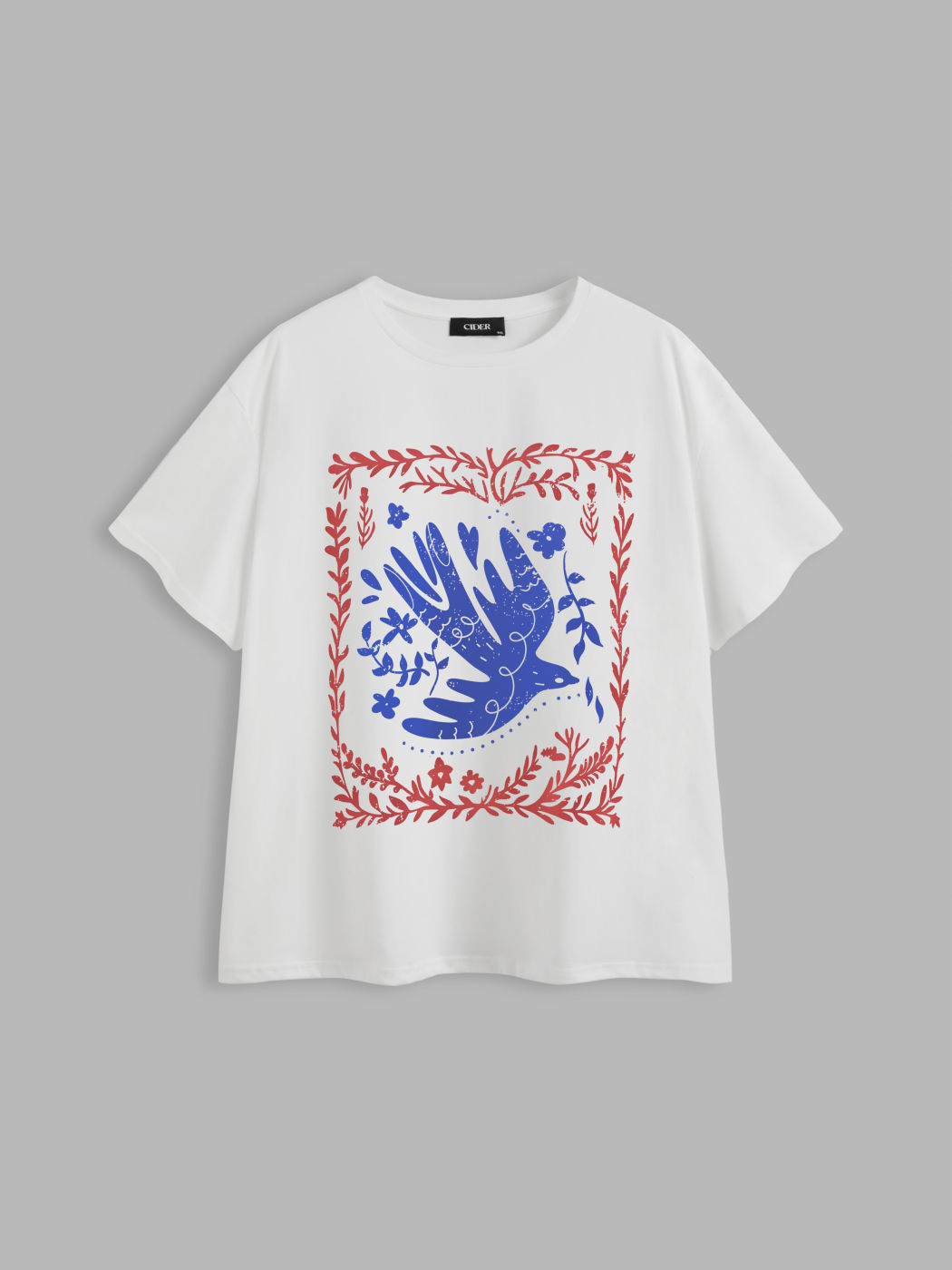 Cotton-blend Round Neckline Bird Graphic Tee Curve & Plus