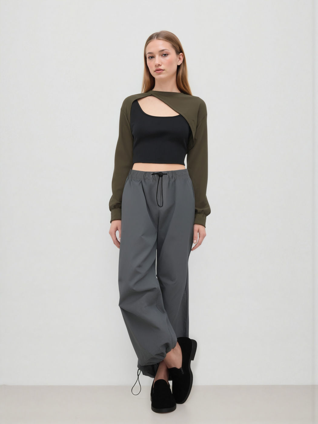 Solid Fallschirmhose mit Kordelzug und mittlerer Taille