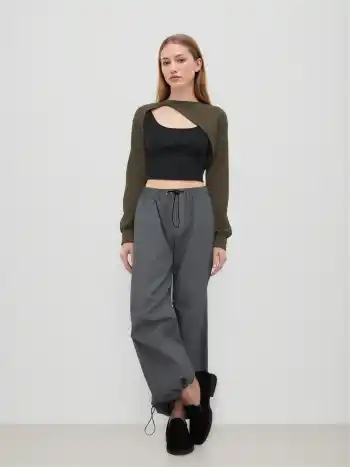 Pantalon parachute uni à taille moyenne avec cordon de serrage