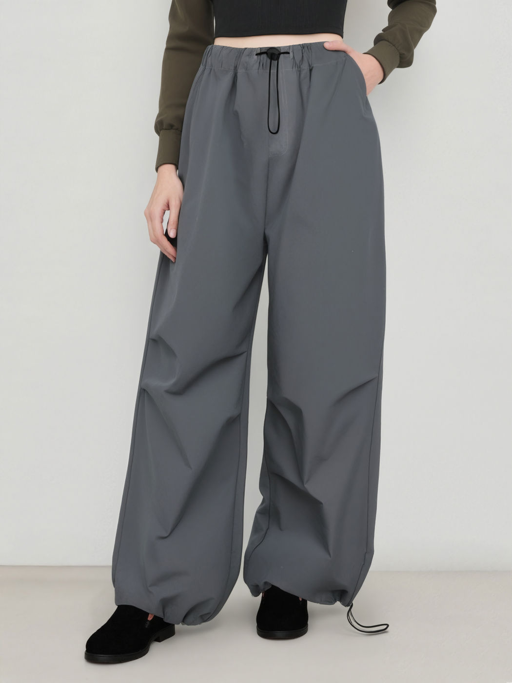 Solid Fallschirmhose mit Kordelzug und mittlerer Taille