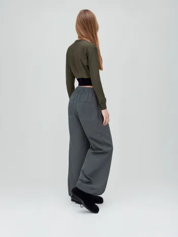 Pantalon parachute uni à taille moyenne avec cordon de serrage