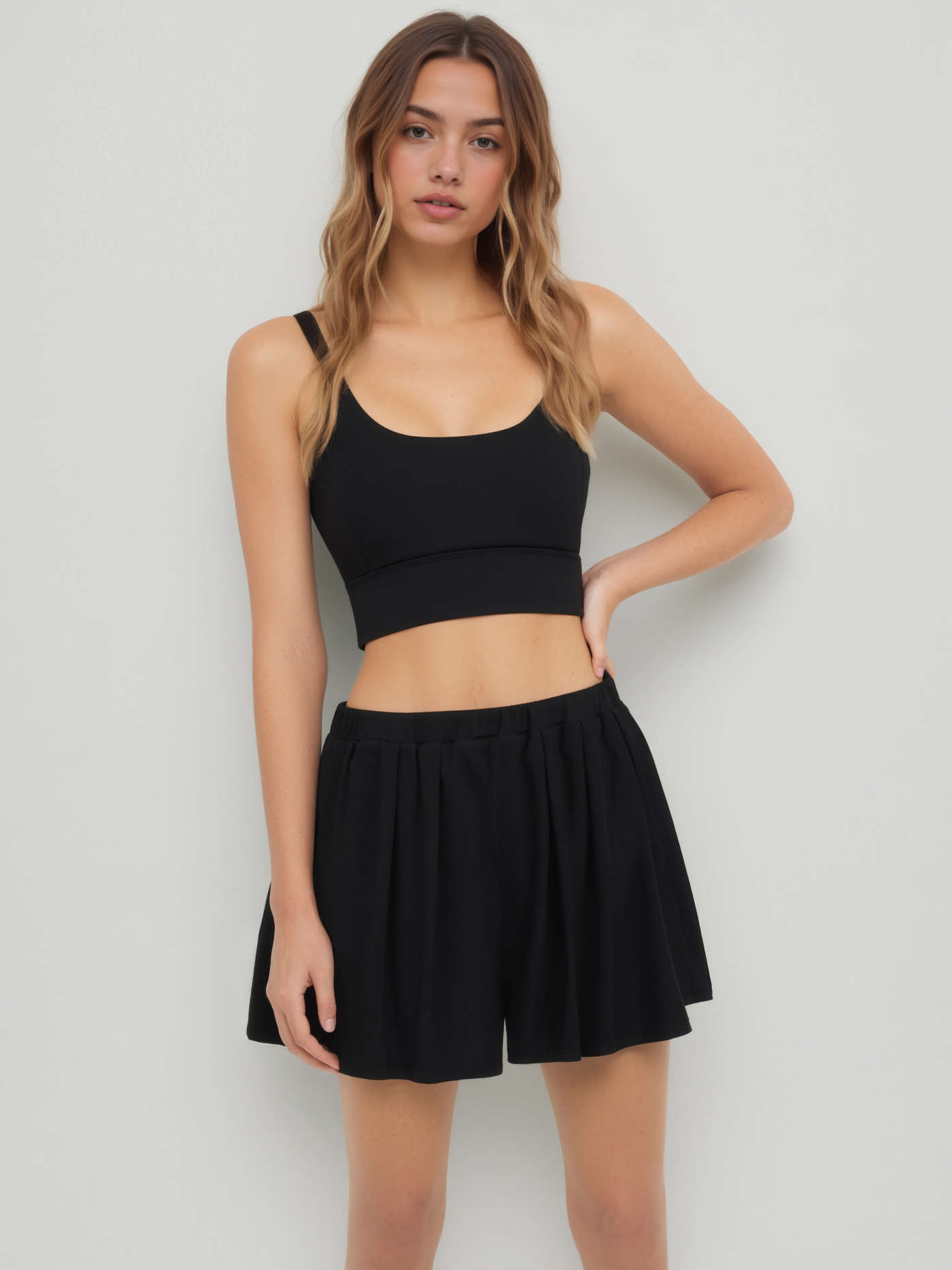 Knit Fabric Solid Elastic Waist Wide Leg Shorts For School Daily Casual Outdoor Home Running