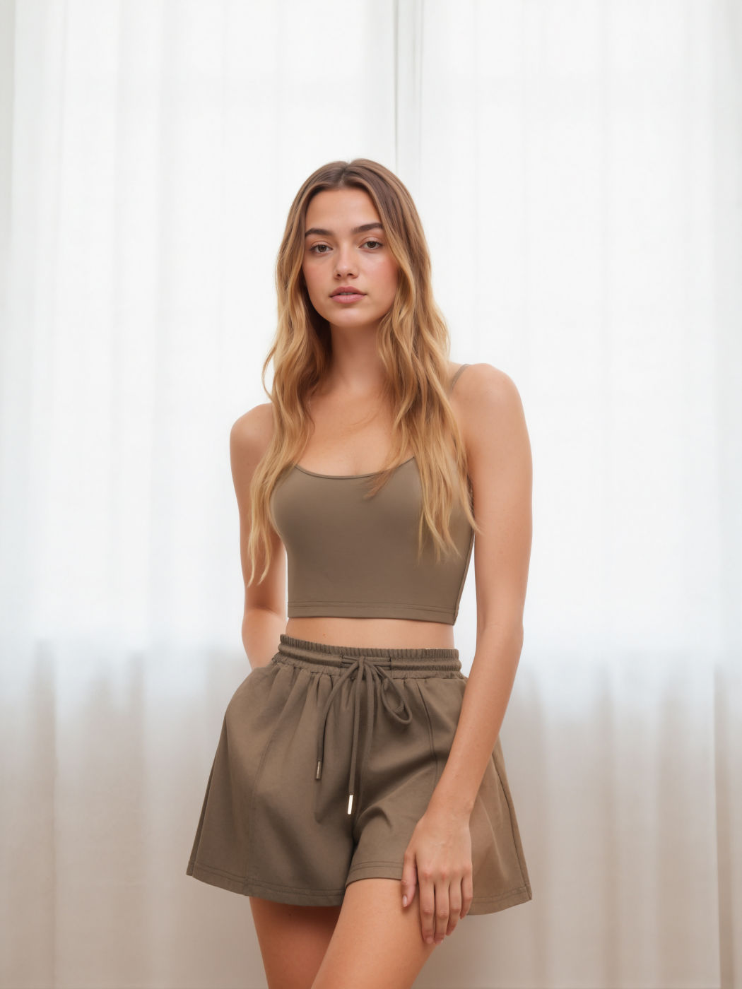 U-Halsausschnitt Crop Cami Oberteil & elastisches Weitbein Shorts Set