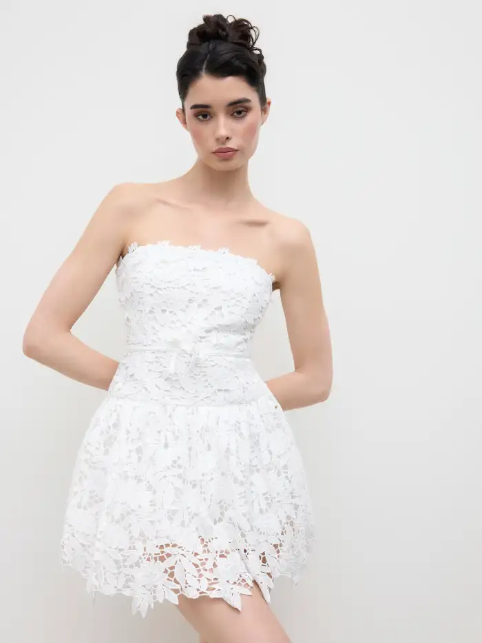 slim fit dress slacks White Floral Lace Mini Dress – self-portrait-US main image 0