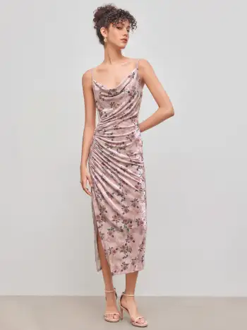 Formal Dresses Homecoming Dress Hoco Dresses Knit Fabric Cowl Neck Glitter Ruched Split Drawstring Maxi Dress For Party/Clubbing Wedding