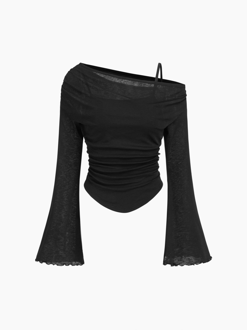 T-Shirt mit asymmetischem Halsrand, Rüschen und Salatrand