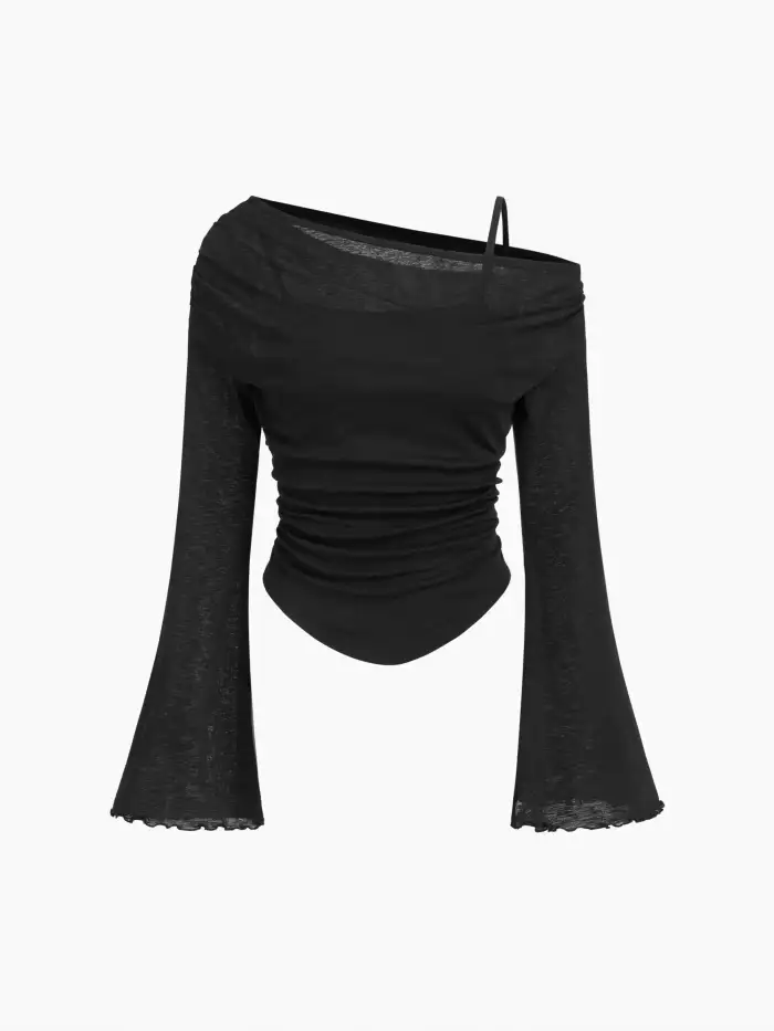 Knit Fabric Asymmetrical Neck Drawstring Romper For Daily Casual