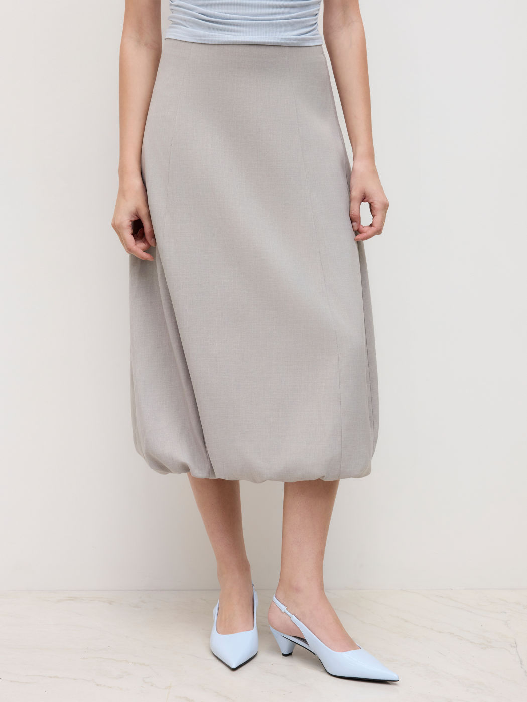 Mid Rise Bubble Hem Midi Skirt