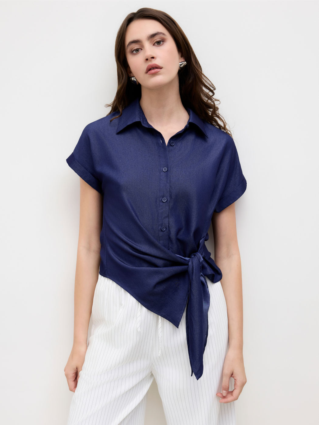 Polo Draped Roll-up Sleeve Shirt