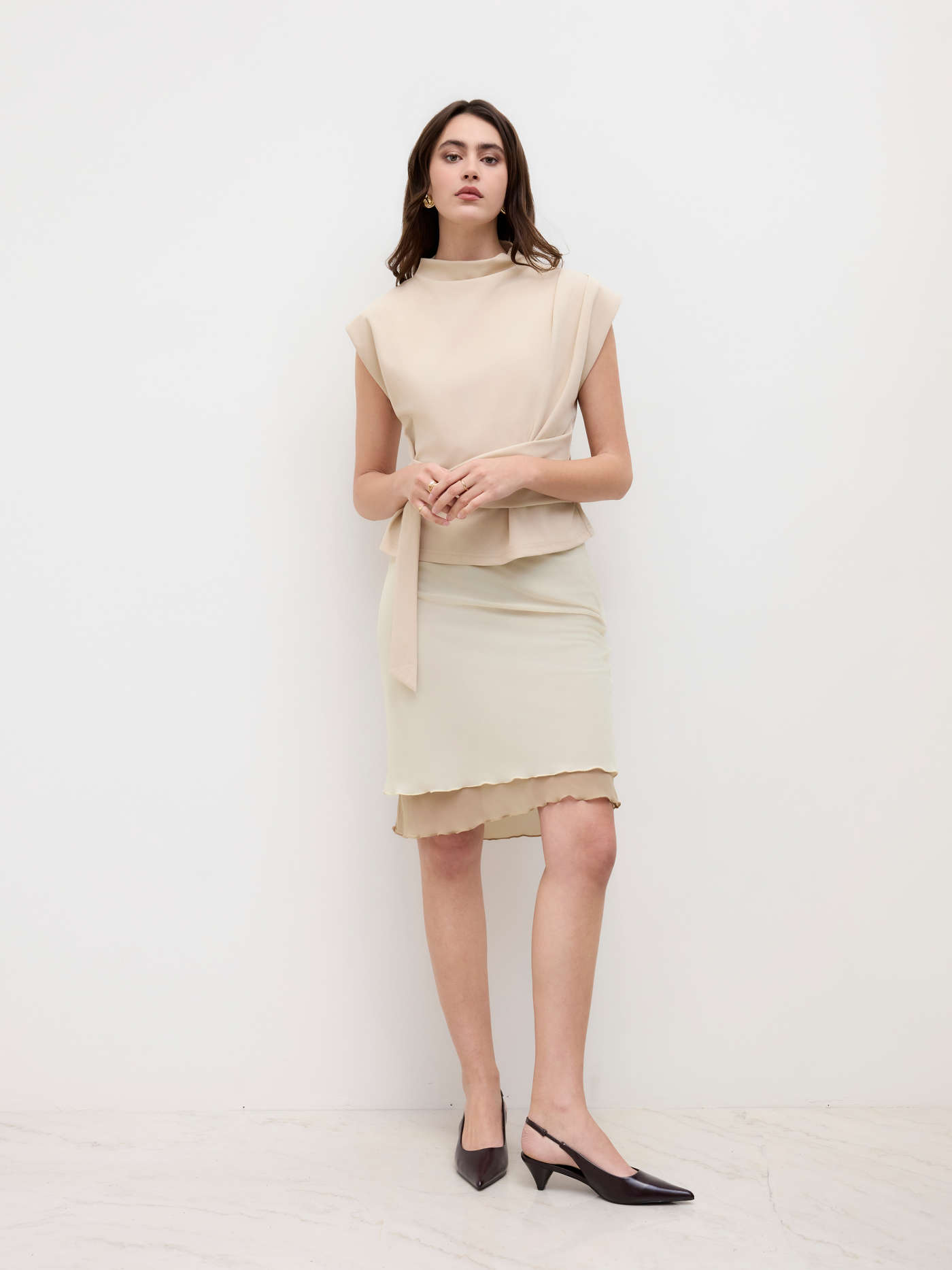 Chiffon Mid Rise Layered Lettuce Trim Mini Skirt