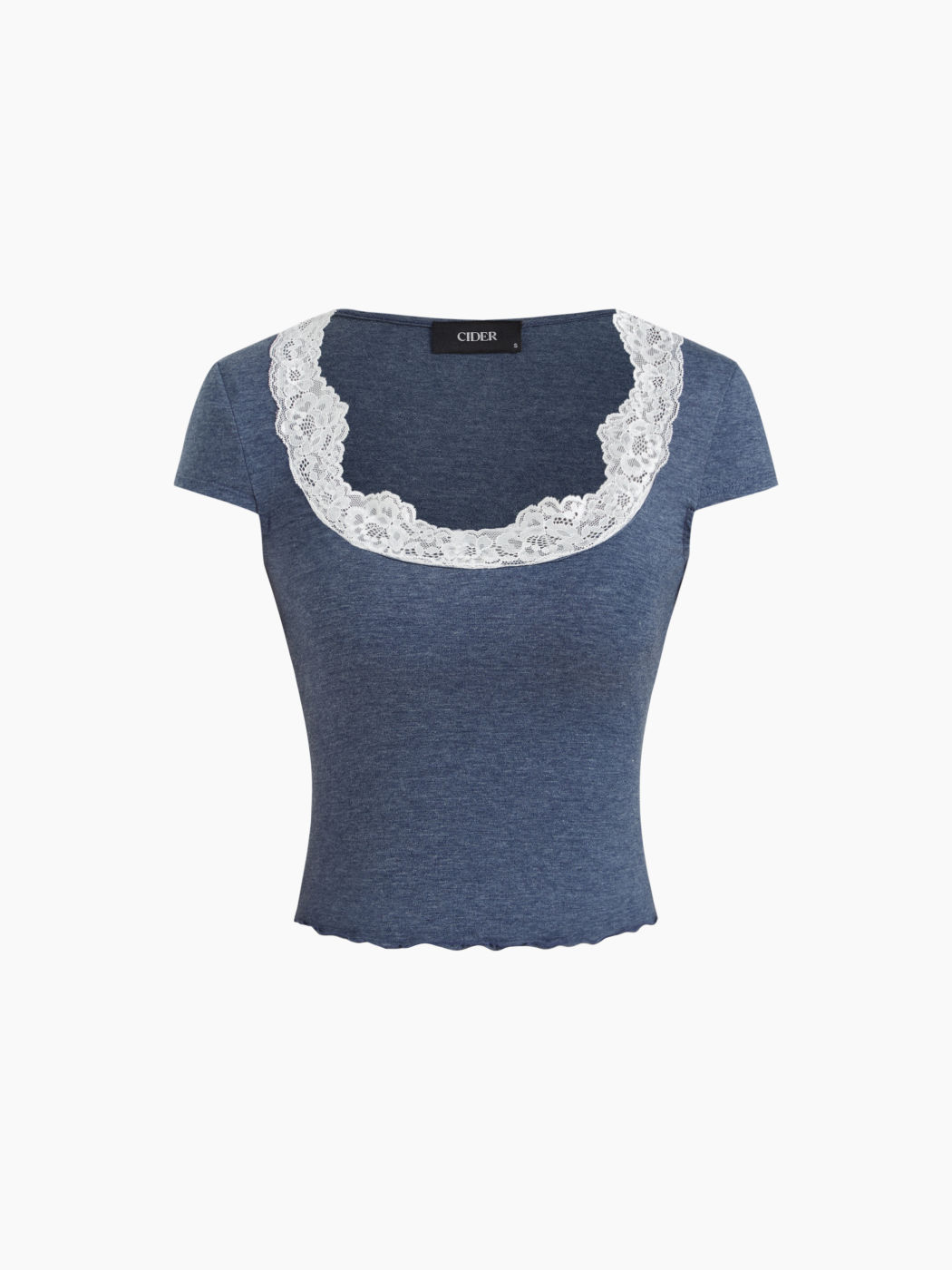 Maglietta in misto cotone con scollo a U e finiture in pizzo a lattuga