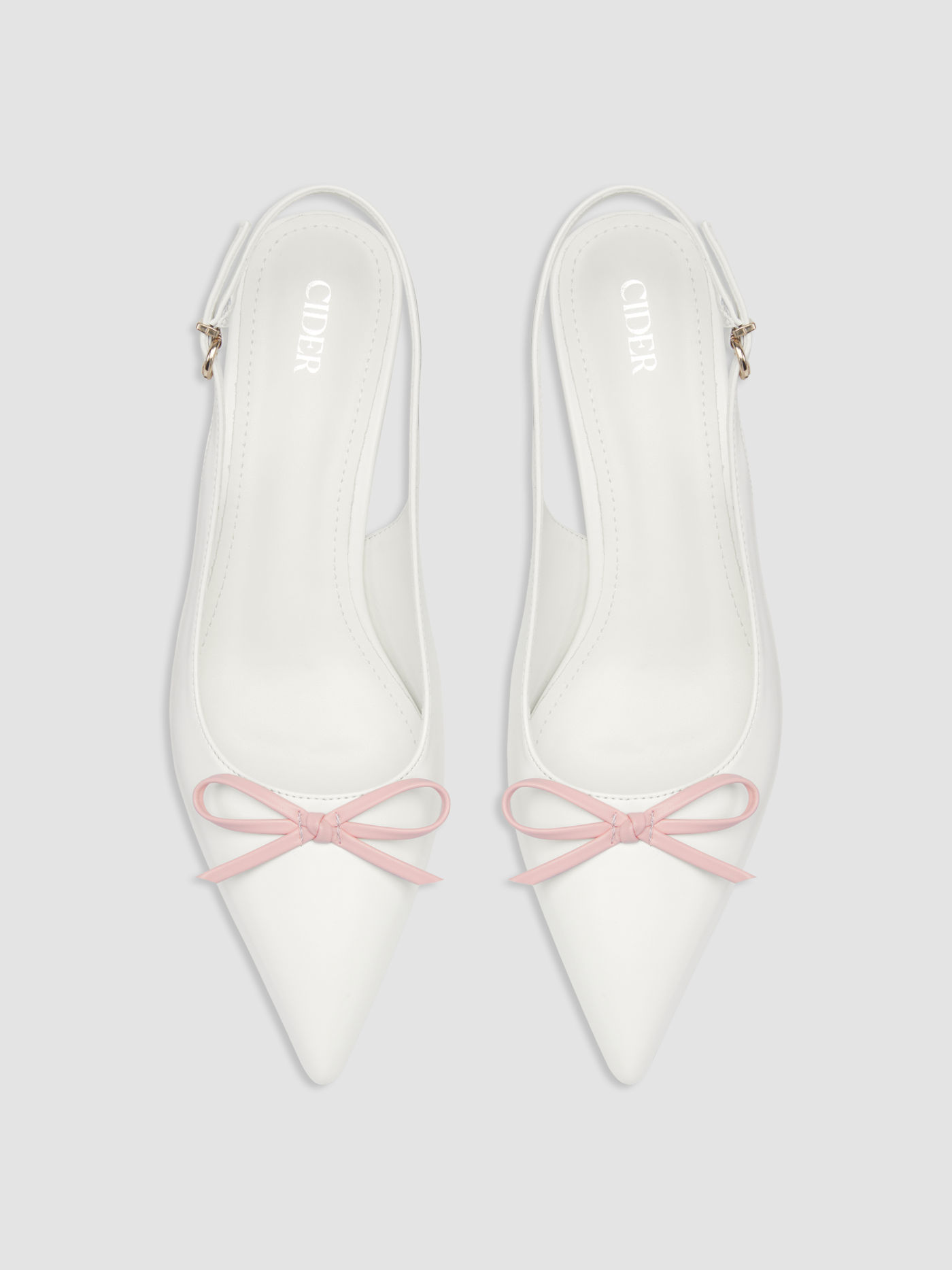 TWO-TONE BOW POINTED-TOE SLINGBACK FAUX LEATHER KITTEN HEELS