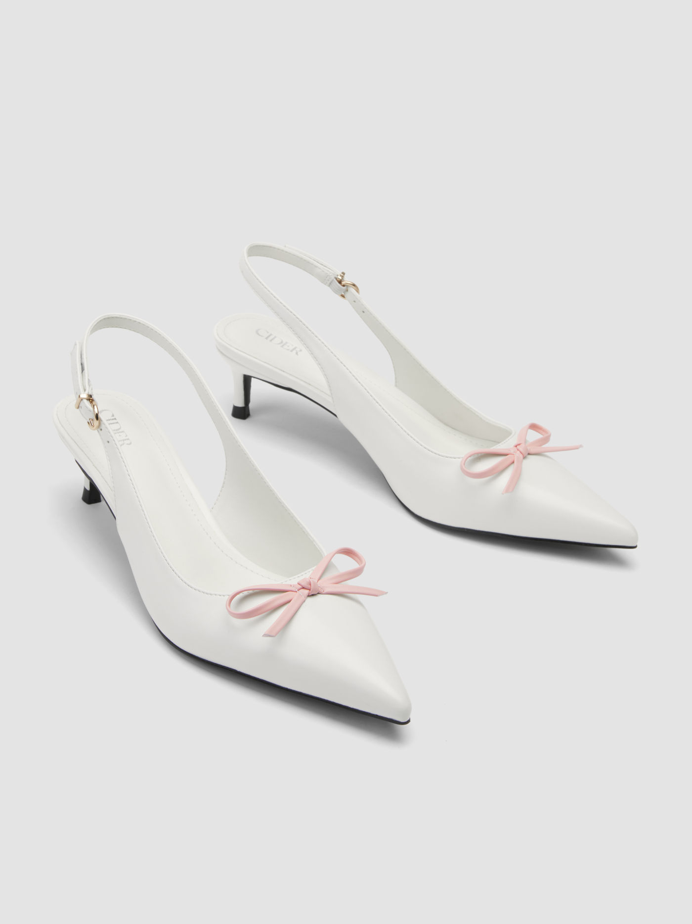 TWO-TONE BOW POINTED-TOE SLINGBACK FAUX LEATHER KITTEN HEELS