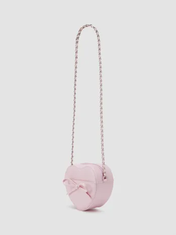 BOW & HEART FAUX LEATHER CHAIN CROSSBODY BAG