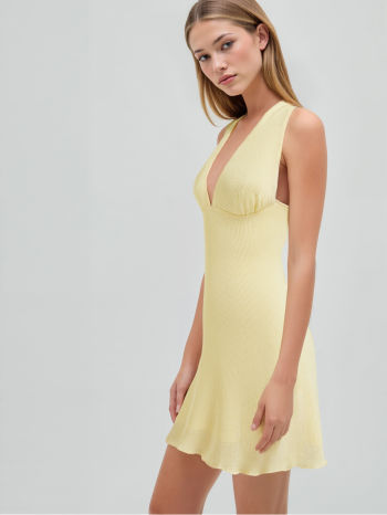 Halter Neckline Lettuce Trim Knotted Mini Dress