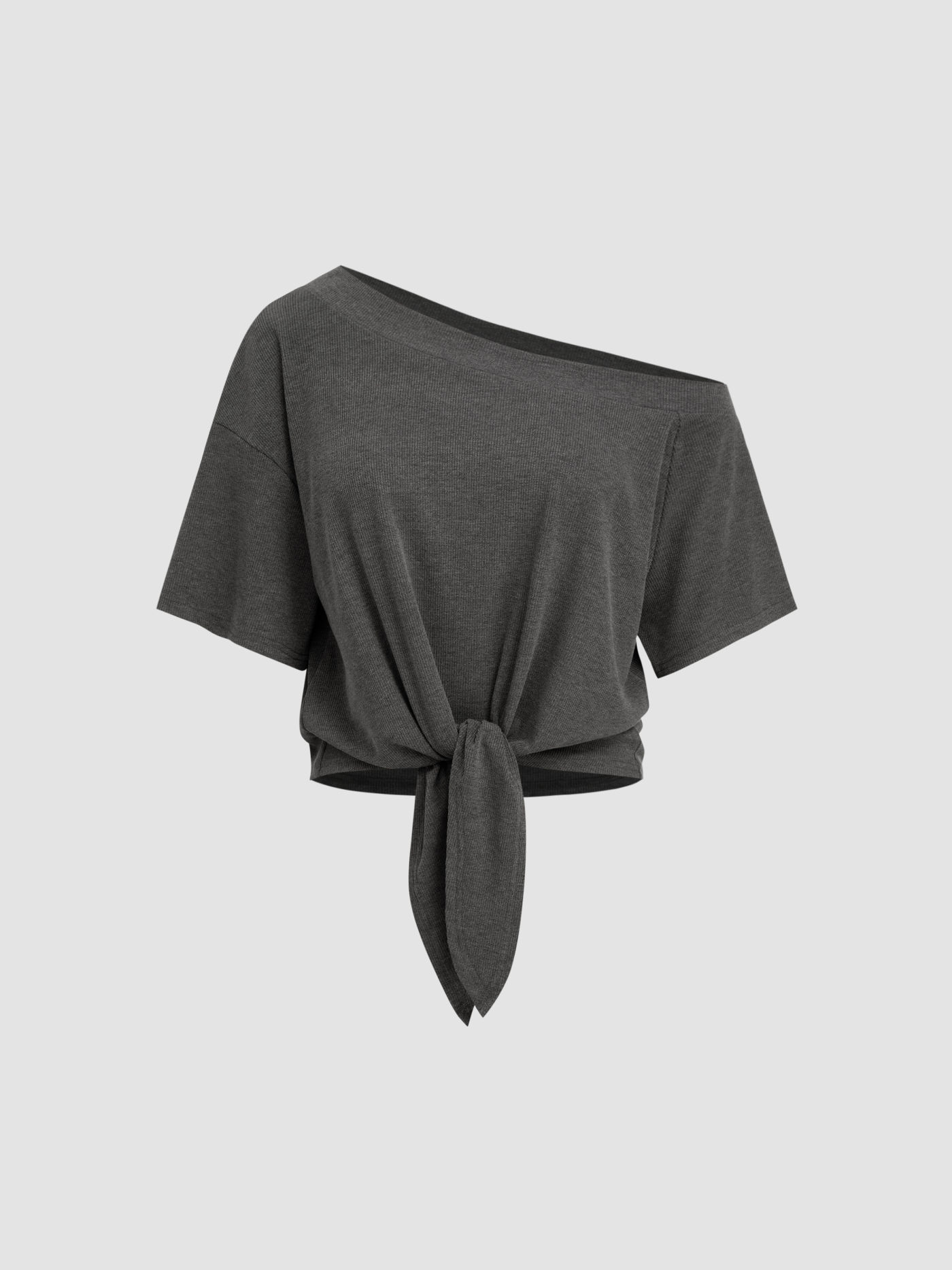 Asymmetrical Neck Off-shoulder Knotted Oversized Tee