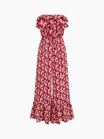Bandeau Blumen-Raffelsaum Breitbeiniger Overalls