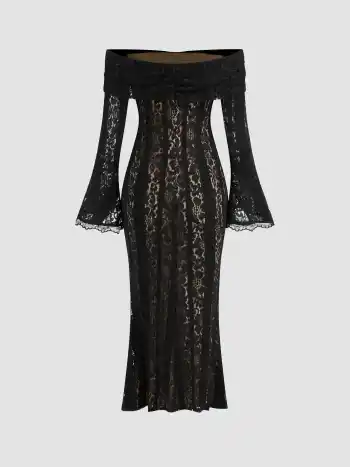 Spitzen-Off-shoulder Blumen-Knoten-Maxikleid