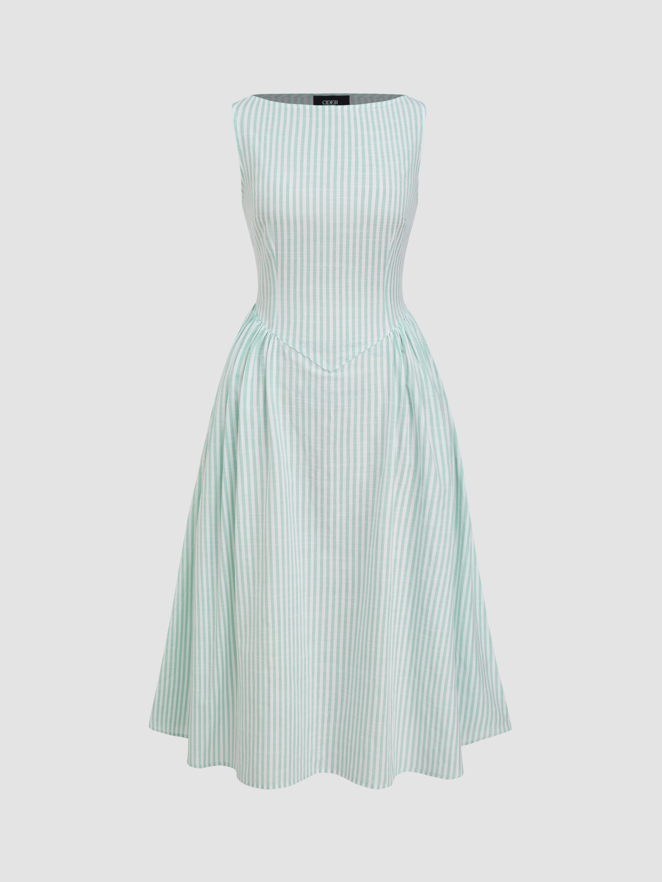 Cider◆コットン混◆ストライプ◆シャーリング◆シャツ◆ドレス GIUNON（ジウノン）の「stripe shirring dress / ストライプ