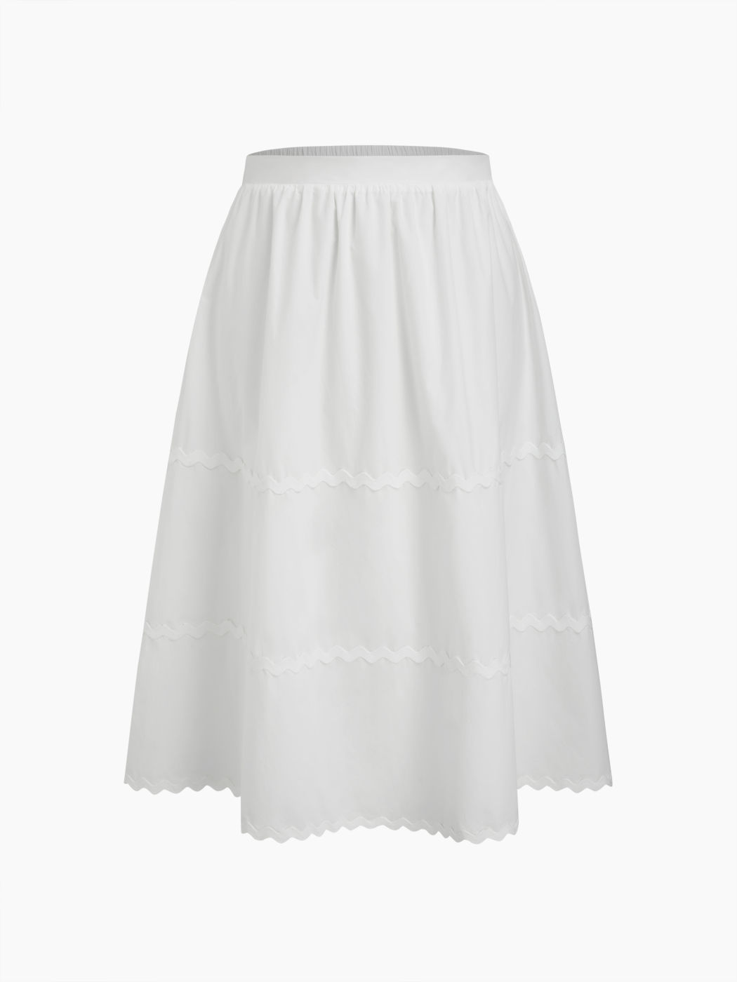Baumwoll-Maxi-Skirt mit Wellenrand, Mittelbund, Ebenenoptik Kurve & Plus