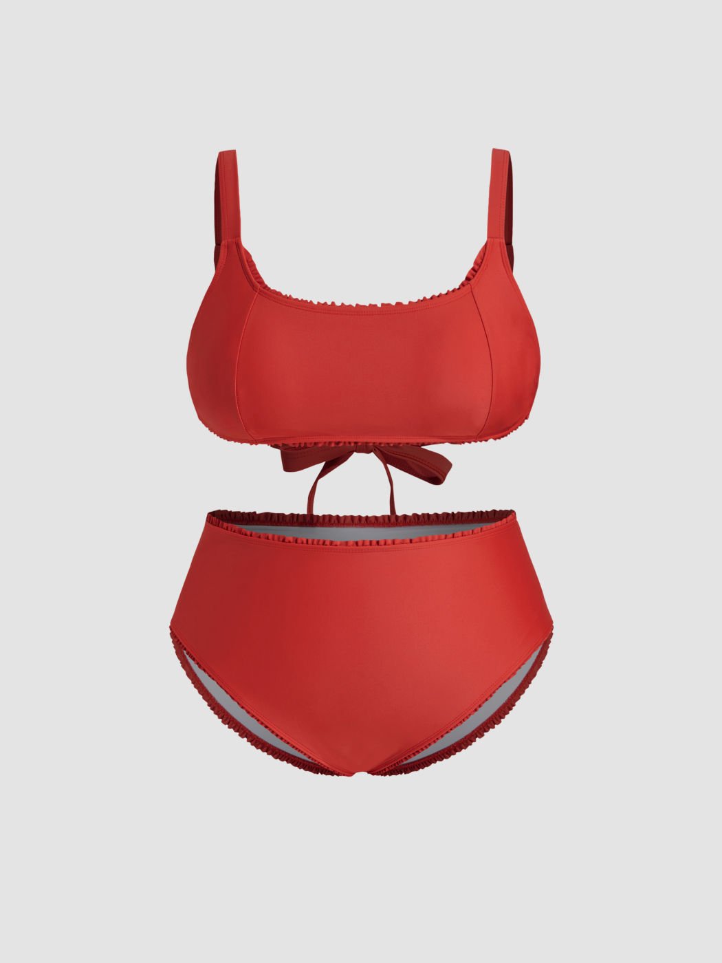 Set bikini Curve & Plus con scollo a U, bordi a lattuga, laccetti posteriori e bracciale
