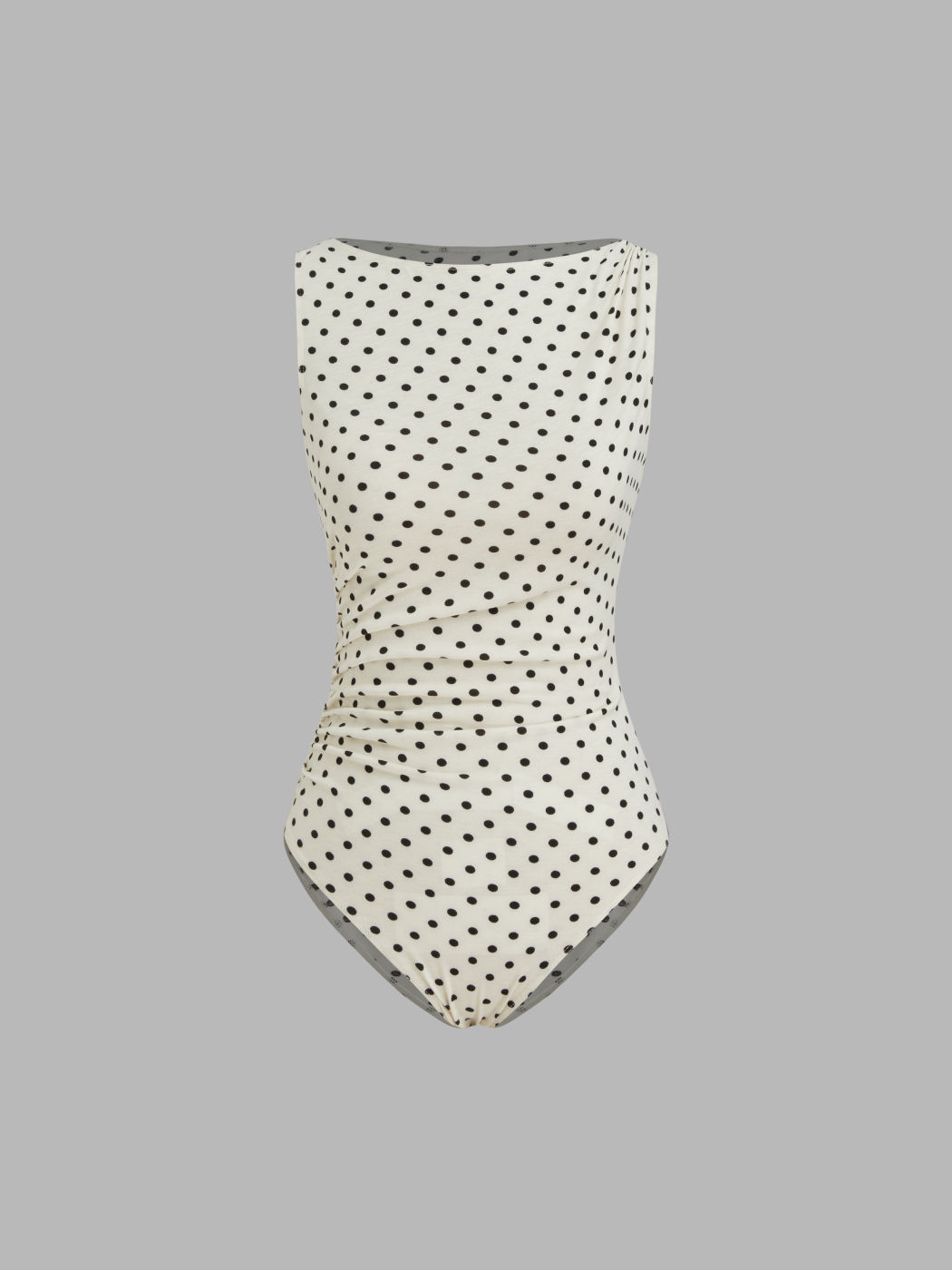 Körperanzug mit Bootshals und Polkadots, mit Zusammenschuss