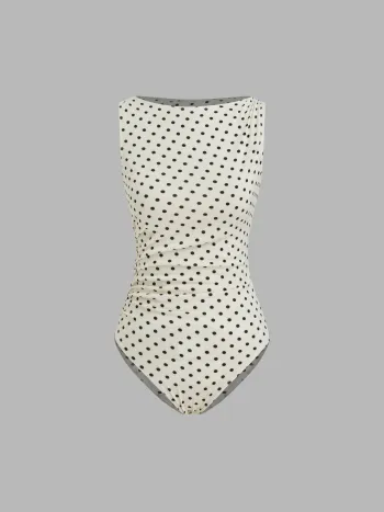 Körperanzug mit Bootshals und Polkadots, mit Strähnen