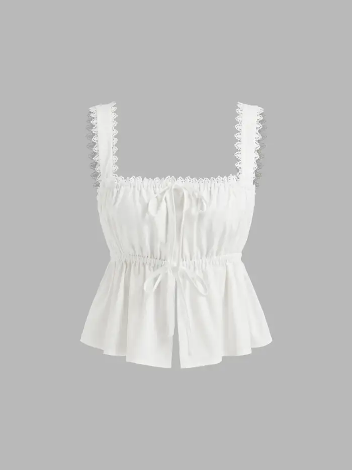 100% Cotton Broderie Anglaise Puff Sleeve Crop Blouse