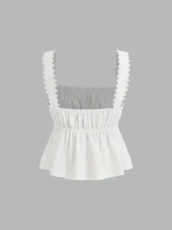 100% Cotton Square Neck Broderie Anglaise Tie Front Bow Top