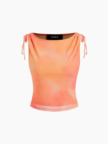 Maschen-Tank-Top mit Bootshals und Knopfloch, Tiefdruck und Knoten