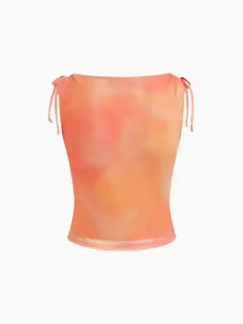 Maschen-Tank-Top mit Bootshals und Knopfloch, Tiefdruck und Knoten
