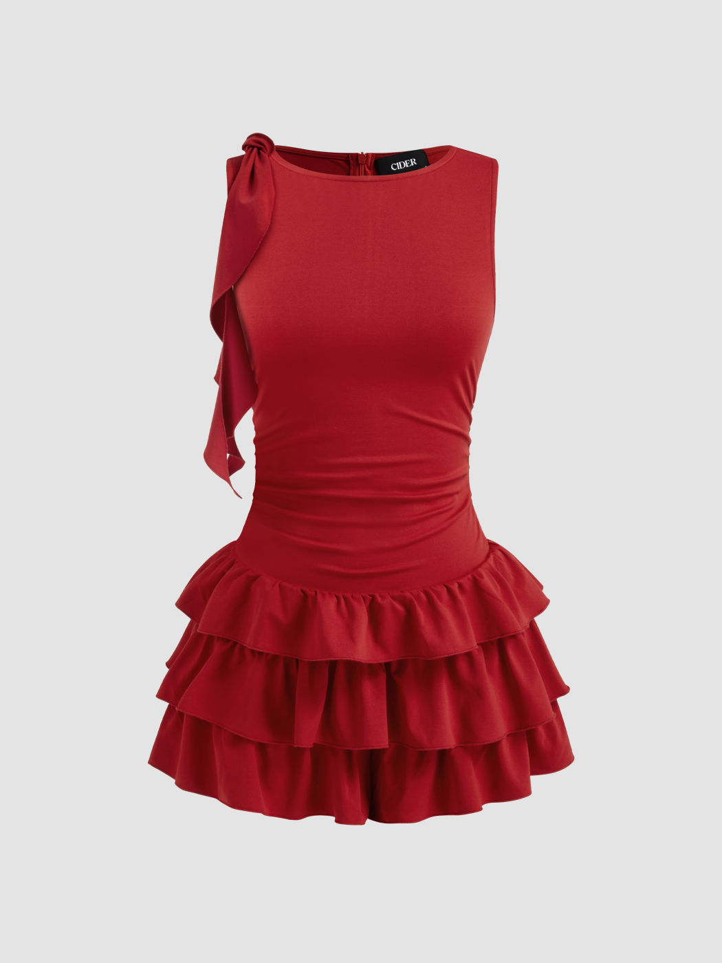 Boat Neck Ruched Ruffle Hem Layered Micro Romper