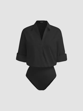 100% Baumwolle Kragen Roll-up Ärmel Shirt-Bodysuit
