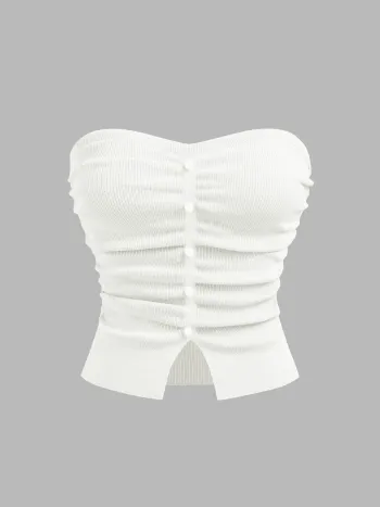 Faux-Perlen-Split-Rouché-Strick-Crop-Top