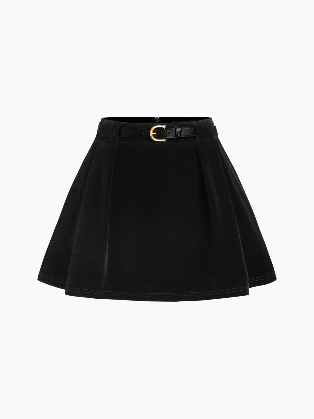 Velvet Mid Rise Ruffle Mini Skirt With Belt