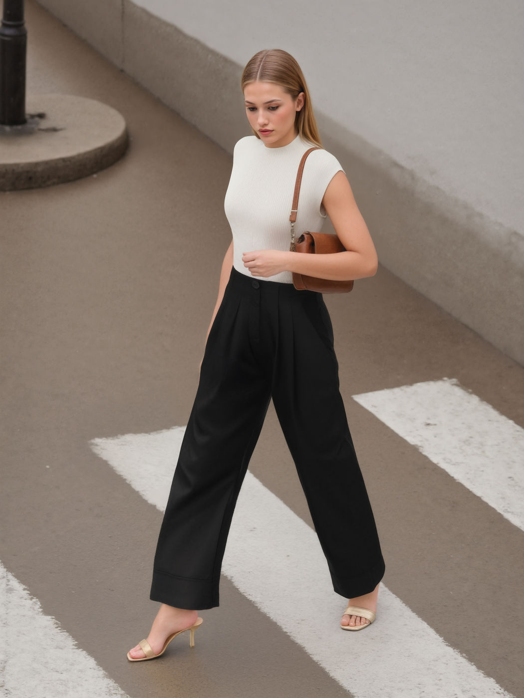 Round Neck Knitted Short Sleeve Tee