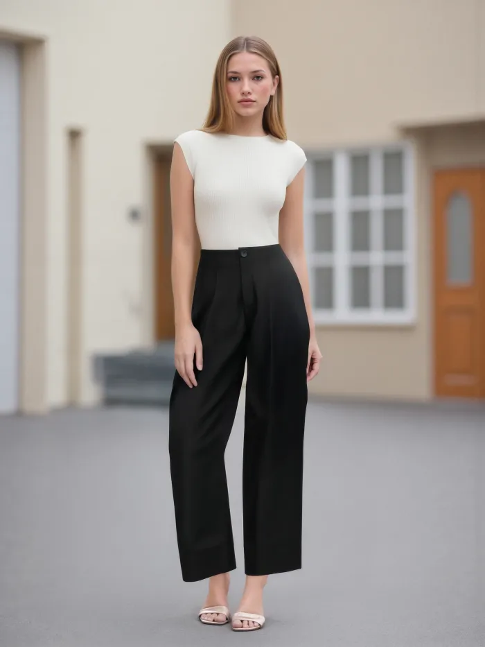 Solid Two Piece Knit Tank Top & V-Neck Collar Long Sleeve Top