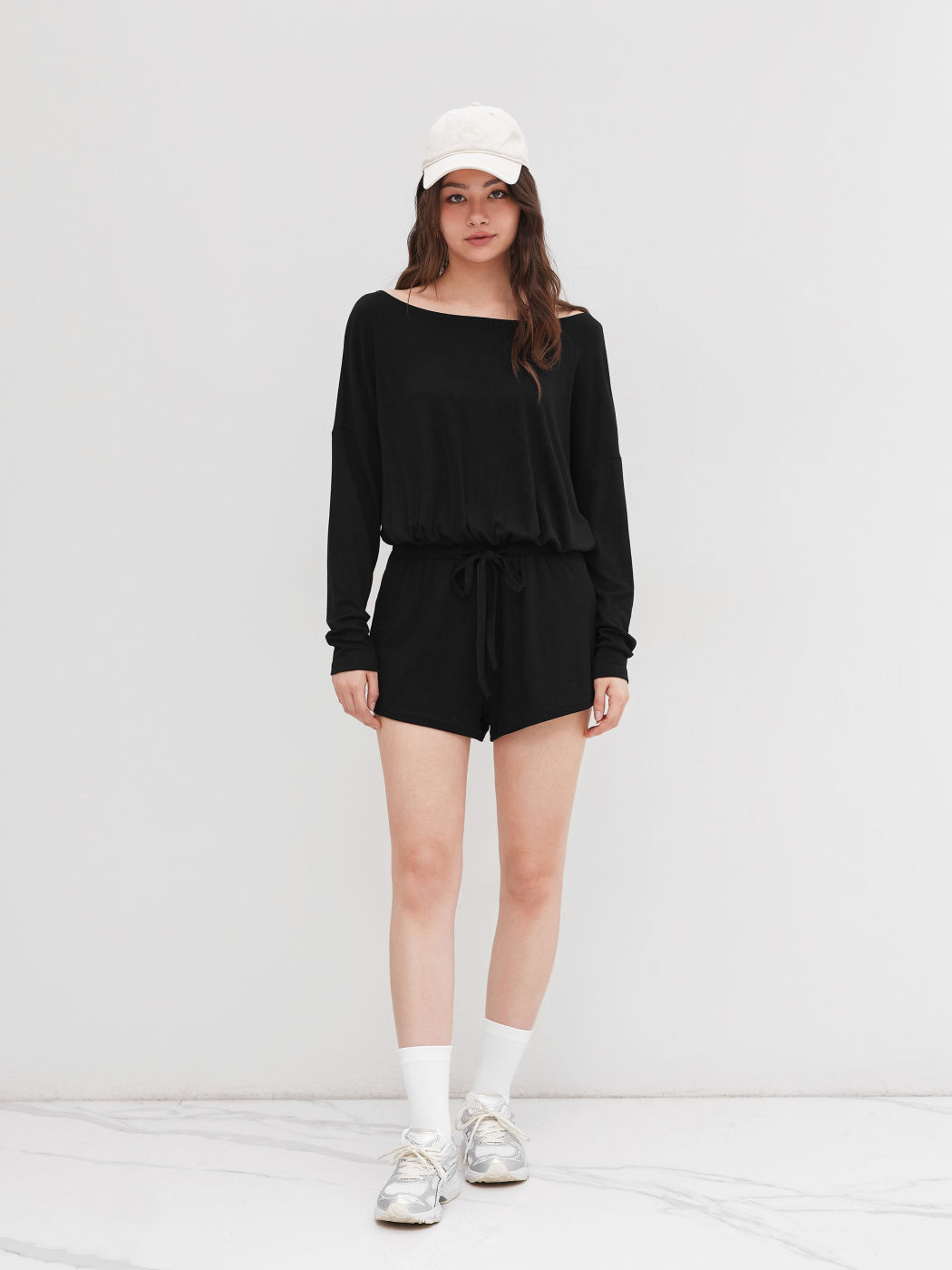 Mid Rise Elastic Waist Knotted Romper