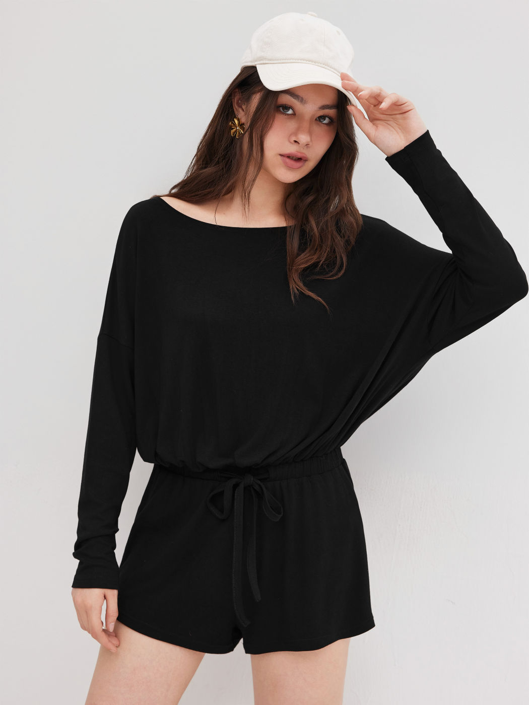 Mid Rise Elastic Waist Knotted Romper