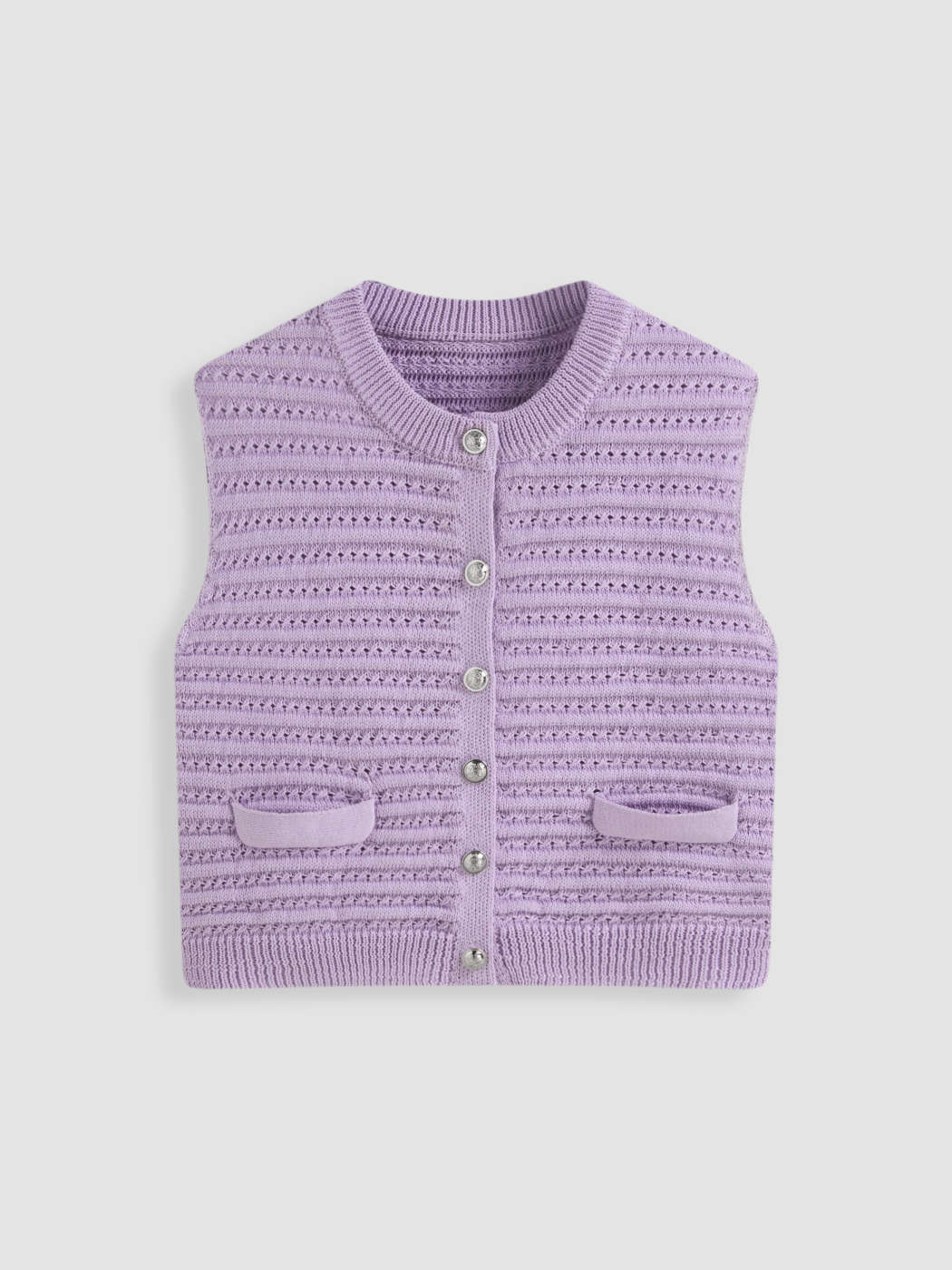Sweater Vest Knit Fabric Knitted Round Neckline Solid Button Crop