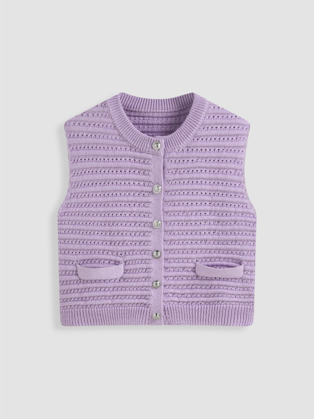 Knitted Round Neckline Solid Button Crop Vest