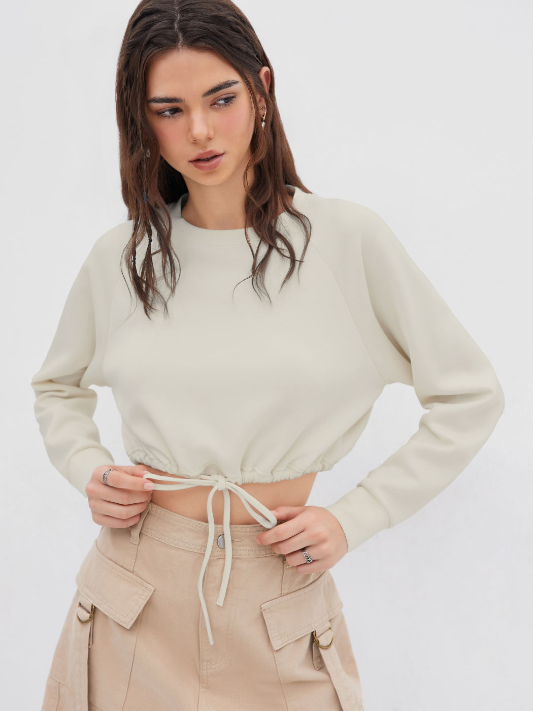 Felpa oversize con scollo rotondo e coulisse