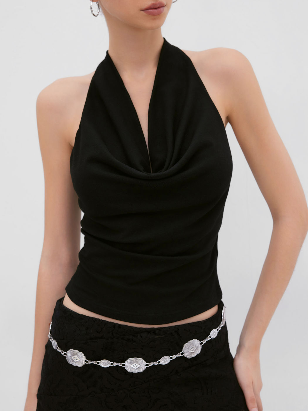 Cowl Neck Lace Ruched Tank Top