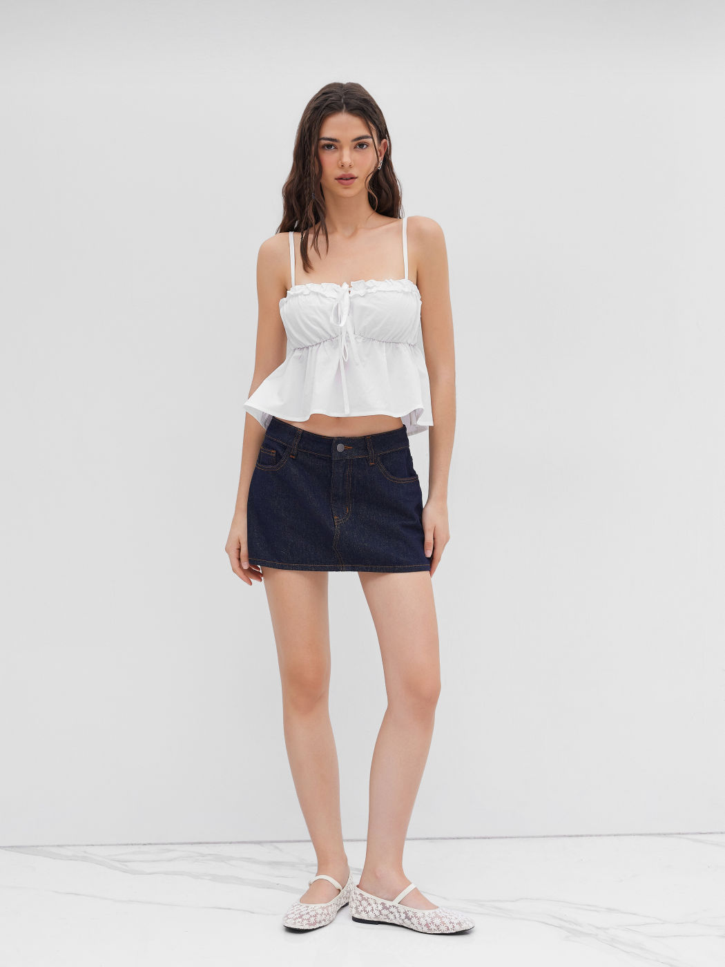 100% Baumwolle, Salatrand, Rüschen Crop Cami Oberteil