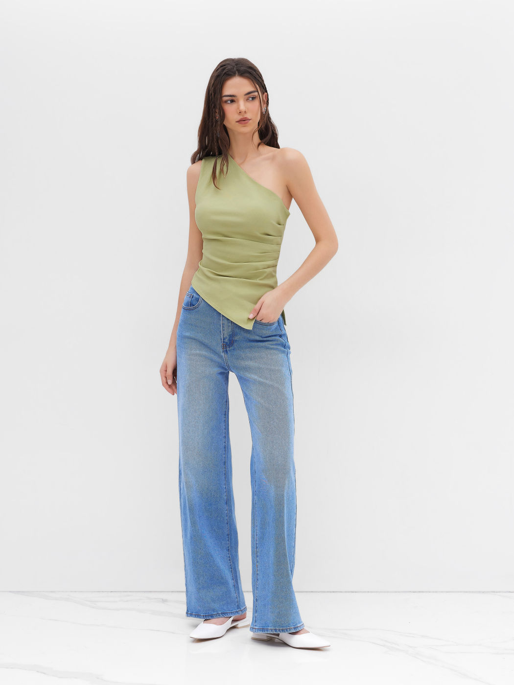 Asymmetrical Ruched Split Tank Top