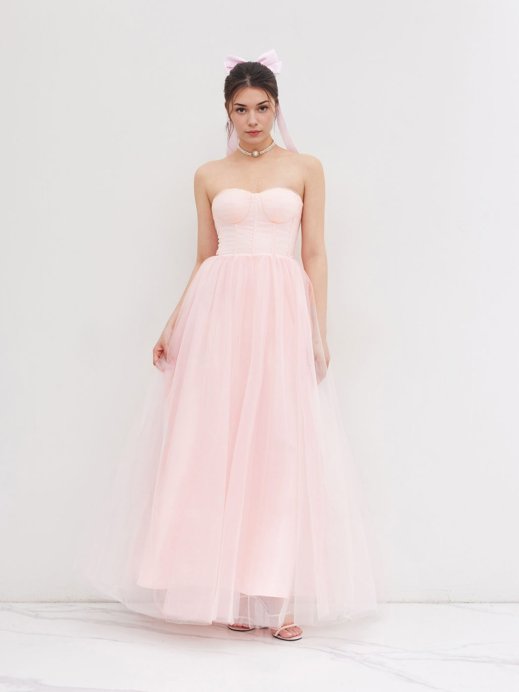 Mesh Corset Tulle Lace Up Bandeau Maxi Dress